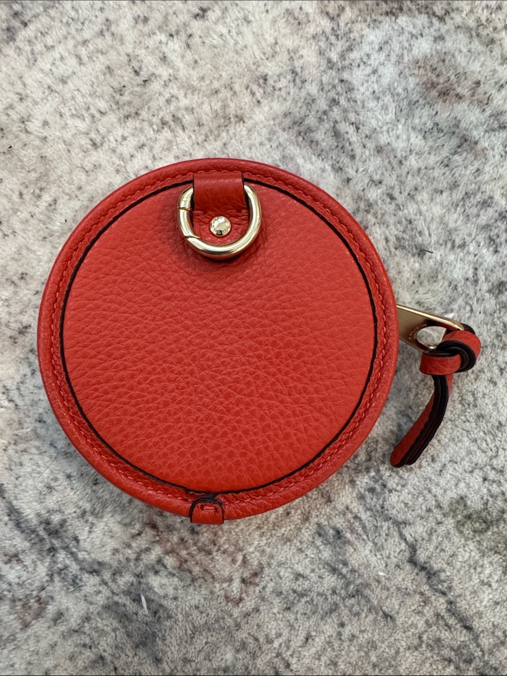 Coach Red Pebbled Leather Round Coin Case with Gold Logo - Picture 2 of 5